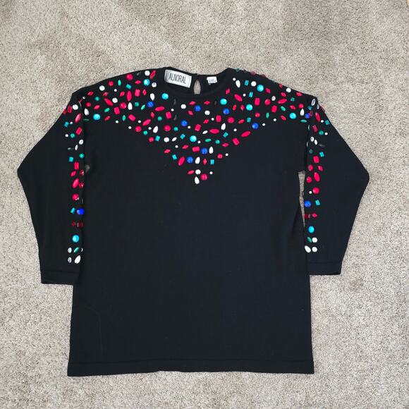 ALNORAL Plus 2X Wool Gemstone Embellished Sweater Black Whimsigoth Holiday Glam - Picture 5 of 11